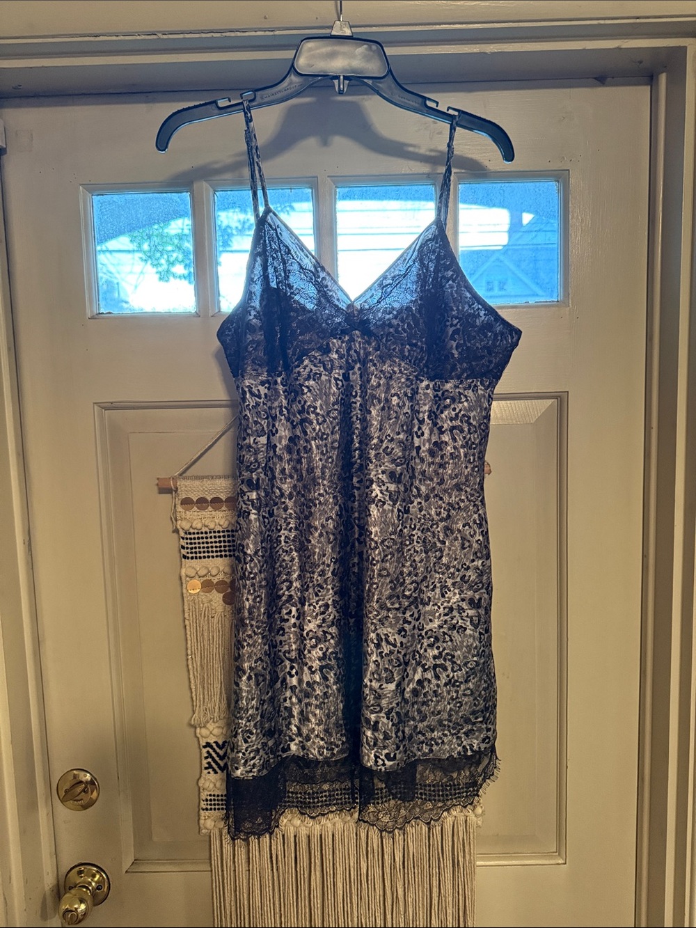 Ambrielle Black Lace and Leopard Print Slip Dress
